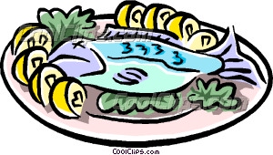 Baked Fish With Lemons Vector Clip Art