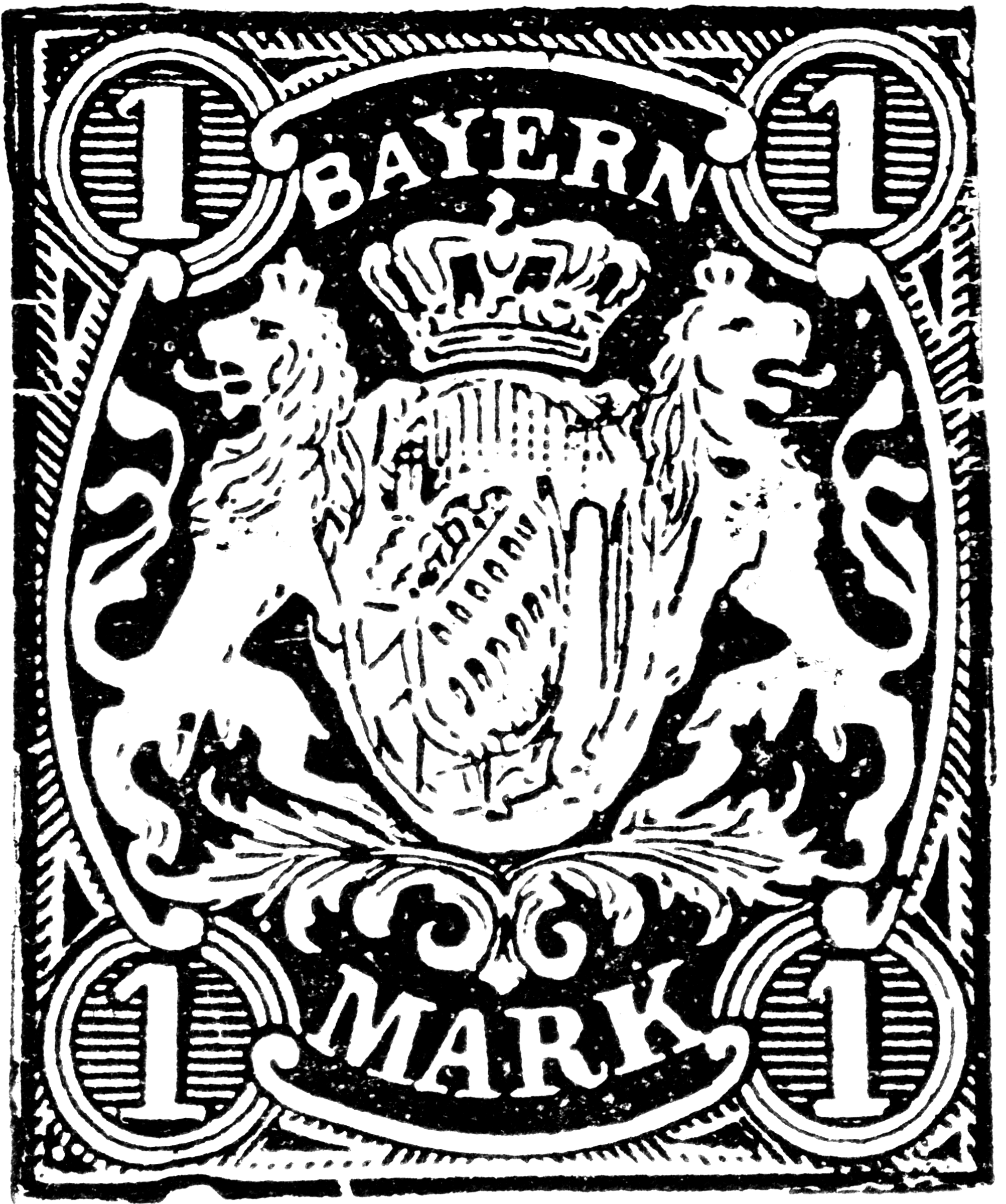 Bavaria 1 Mark Stamp 1874 1876