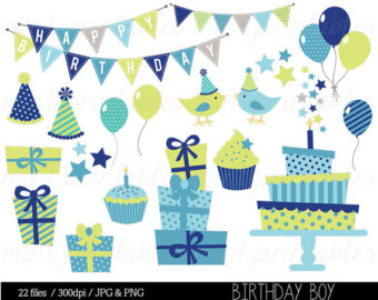 Boy Birthday Clipart Blue Birthday Digital Clip Art Bunting Clipart    