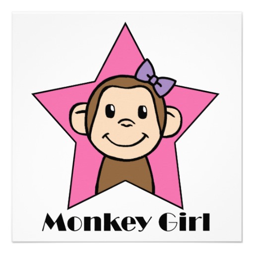 Cartoon Clip Art Smile Monkey Girl Pink Star Bow 5 25x5 25 Square