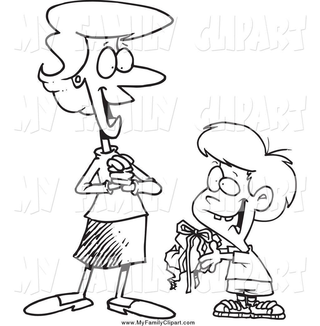 Clip Art Of A Black And White Boy Giving His Mom A Messy Gift By Ron    
