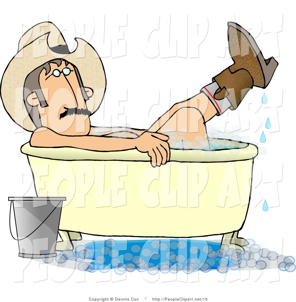 Clip Art Of A Redneck Cowboy Washing His Boots In The Bath Tub By
