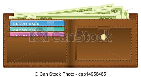 Clip Art Vector Of Wallet With Money   Open Wallet With Banknotes And    