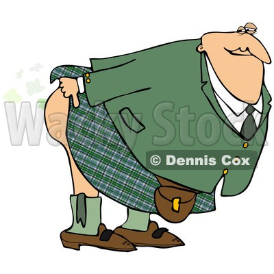 Clipart Of A Man In A Kilt Bending Over And Releasing A Scotch Gas