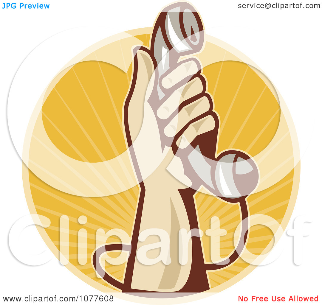 Clipart Retro Hand Holding Up A Phone Logo   Royalty Free Vector