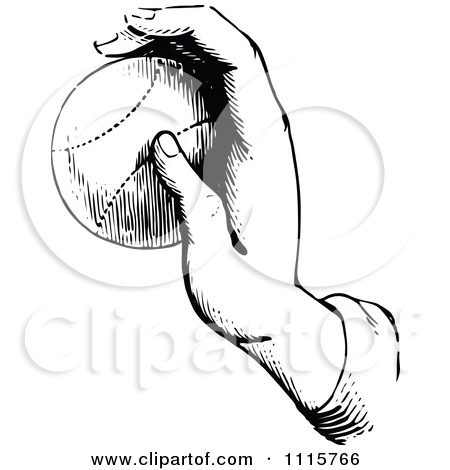Clipart Retro Vintage Black And White Hand Holding A Tennis Ball