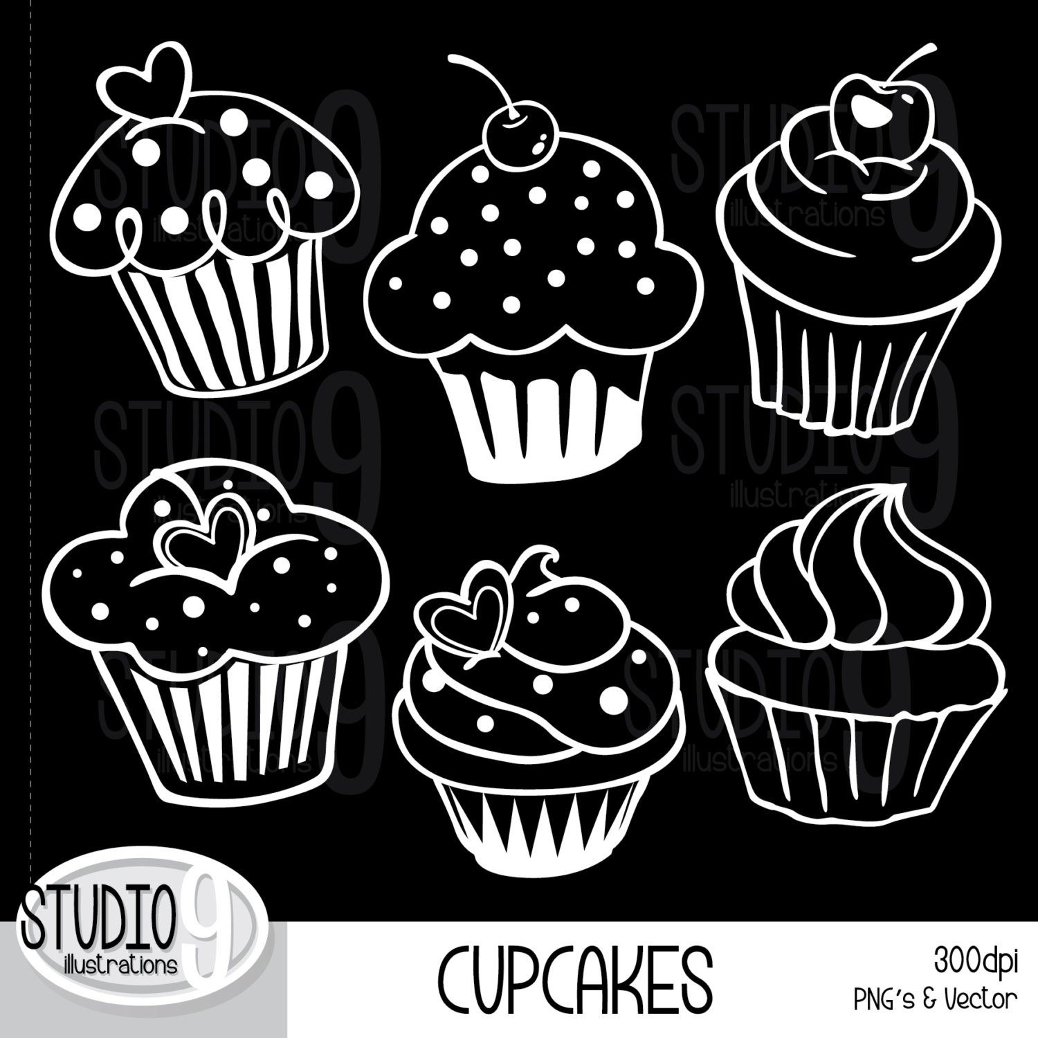 Cupcakes Clipart White Outline Chalk By Studio9illustrations