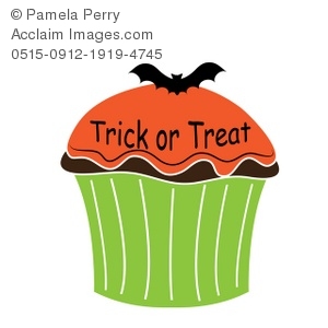 Description  Clip Art Illustration Of A Halloween Cupcake With A Bat