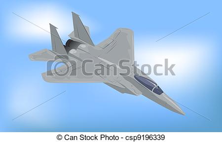 Fighter Jet In Flight Over Blue Sky Csp9196339   Search Vector Clipart    