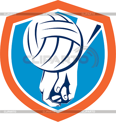 Hand Hitting Volleyball Ball Set Inside Crest Shield Done In Retro
