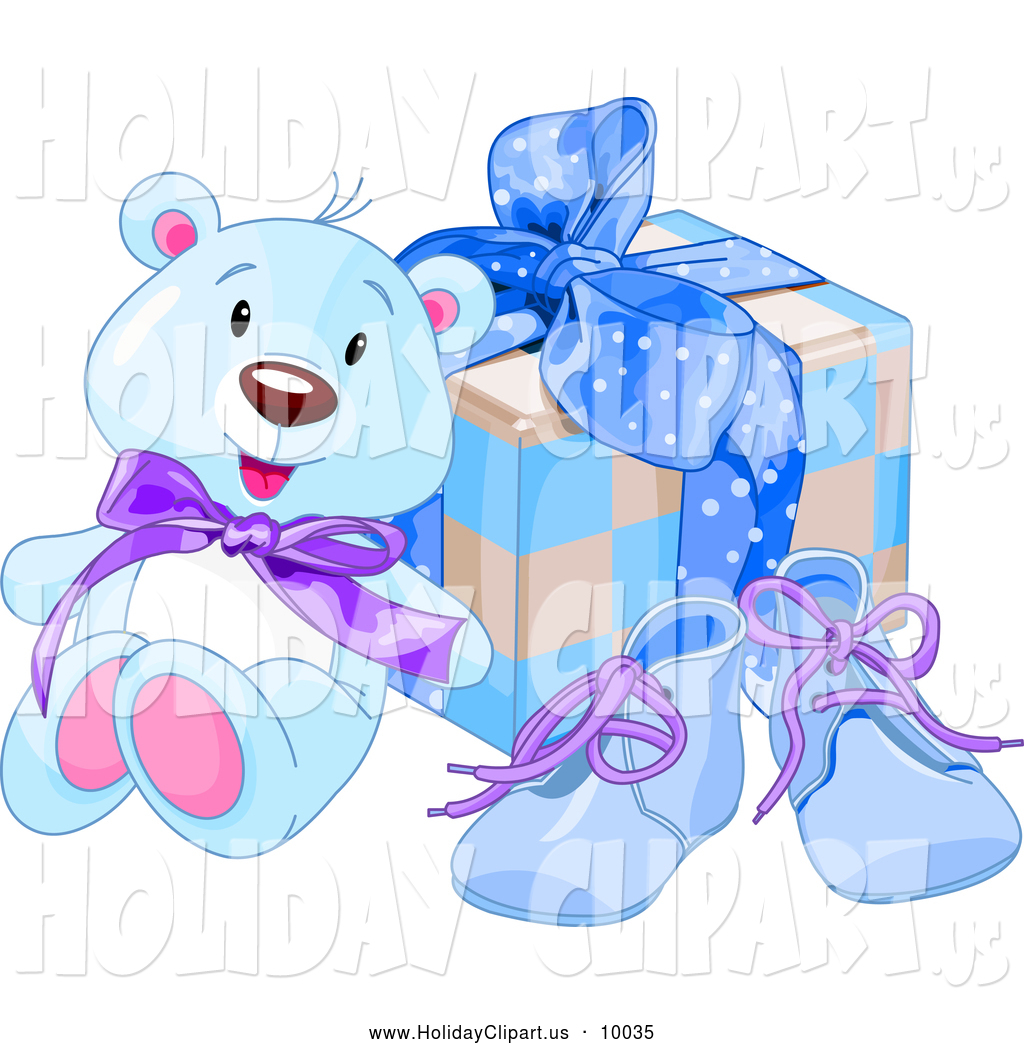 Holiday Clip Art Of A Blue Teddy Bear With A Boy S Birthday Present