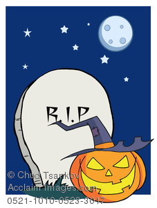     Moon Above A Halloween Pumpkin And A R I P  Tombstone Clip Art Picture