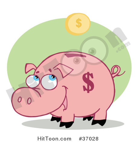 Piggy Bank Clipart  37028  Pink Piggy Bank Watching A Golden Coin Fall