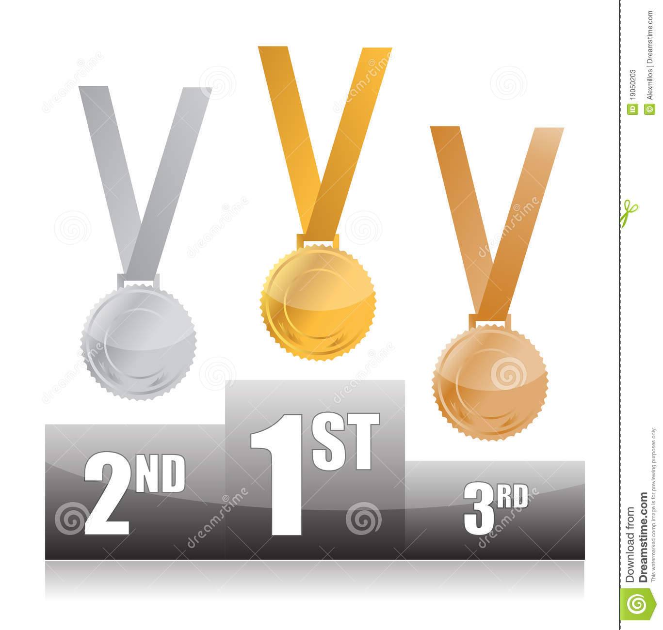 Podium With Gold Silver And Bronze Medals Isolated Over A White    