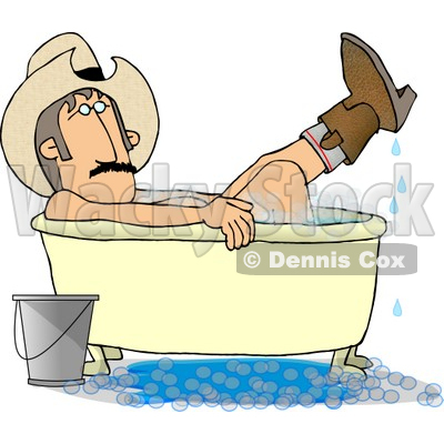 Redneck Cowboy Bathing With Hat And Boots On Clipart   Dennis Cox
