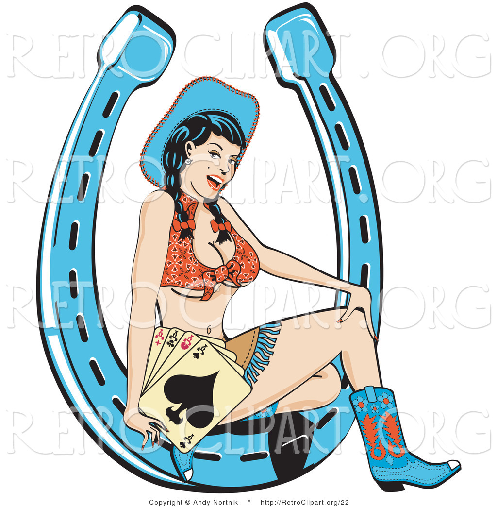 Retro Clipart Of A Sexy Brunette Cowgirl In A Red Halter Top And Mini