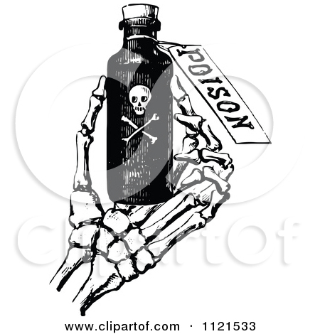 Retro Vintage Black And White Skeleton Hand Holding Poison By Prawny