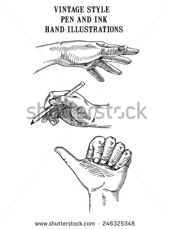 Set Of Vector Vintage Style Pen And Ink Hand Illustrations Showing