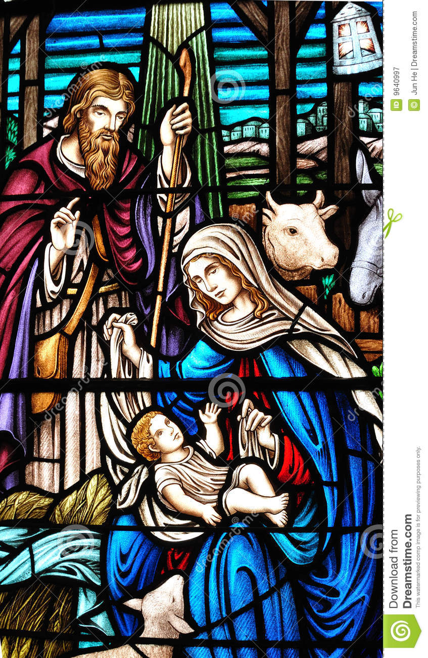 Stained Galss Window Of Birth Of Jesus Royalty Free Stock Photography