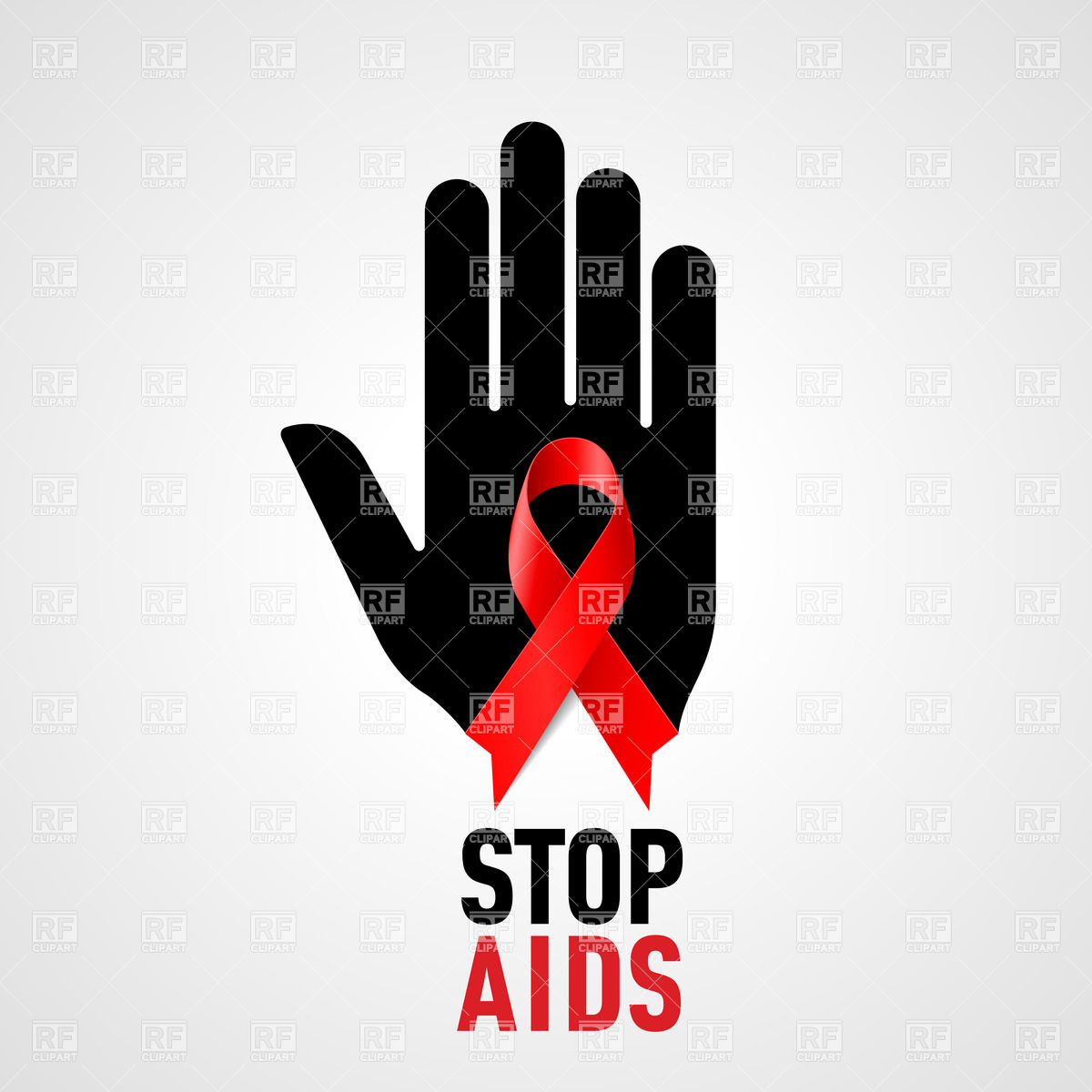 Stop Aids Sign  Black Hand With Red Ribbon 26058 Healthcare Medical    