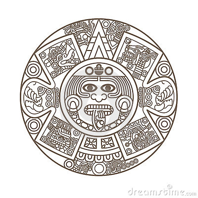 Stylized Aztec Calendar In Gold Color Vector Illustration