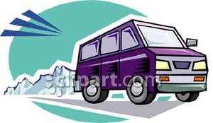 Van On A Road With Mountains   Royalty Free Clipart Picture