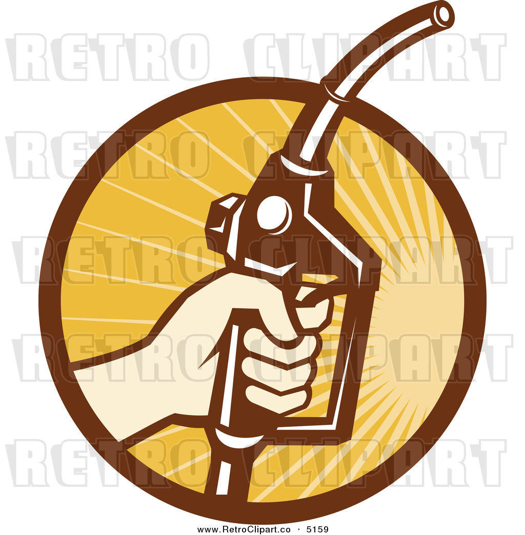 Vector Retro Clipart Of A Hand Holding A Gasoline Nozzle Over Rays By