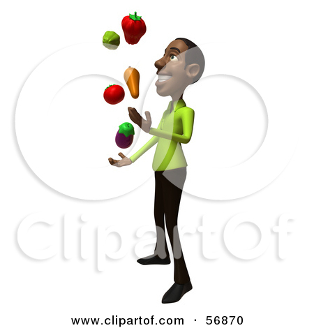 3d Casual Black Man Character Juggling Healthy Veggies   Version 1 By