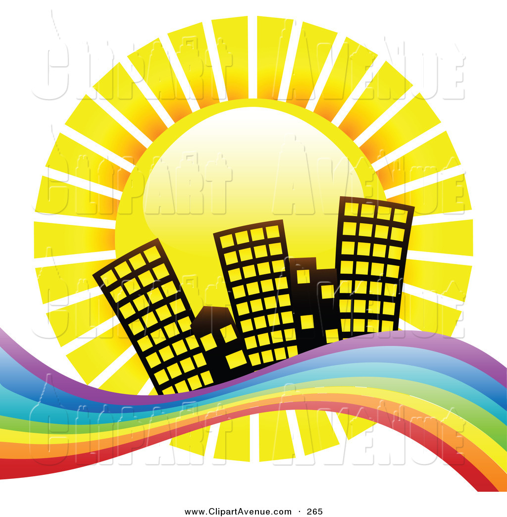 Avenue Clipart Of A Yellow Summer Sun Shinging Down Hotel Buildings On    