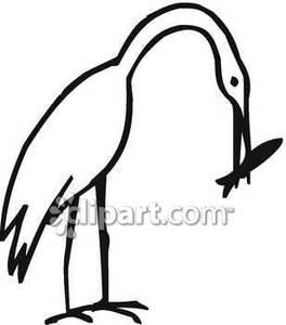 Black And White Crane With A Fish In Its Beak   Royalty Free Clipart