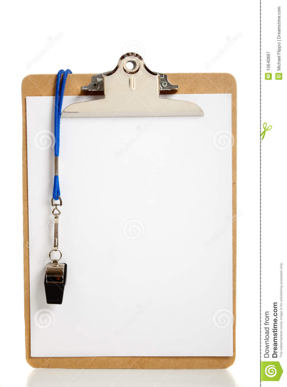 Blank Clipboard And Coaches Whistle Royalty Free Stock Photography