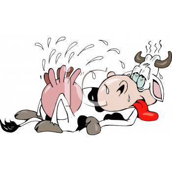 Cartoon Clipart Picture Of An Exhausted Cow Laying On Its Back
