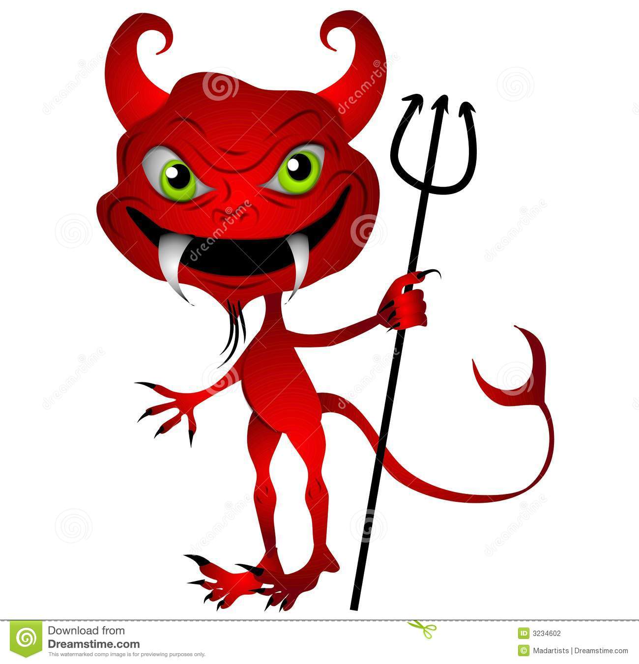 Clip Art Illustration Of A Little Cartoon Red Devil With Green Eyes