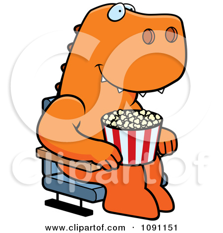 Clipart Happy T Rex With Popcorn At The Movie Theater   Royalty Free