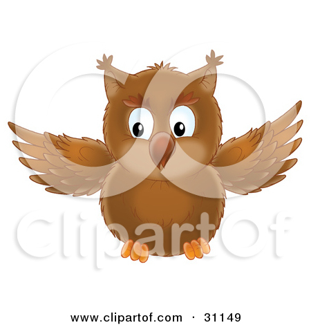 Clipart Illustration Of A Cute Brown Owl In Flight Flapping His Wings