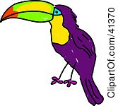 Clipart Illustration Of A Purple Toucan With A Colorful Beak And White