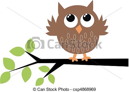 Eps Vectors Of A Cute Brown Owl Sitting On A Branch Csp4868969