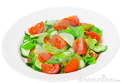 Fresh Vegetable Salad With Lettuce Tomato And Cucumber Stock Photos