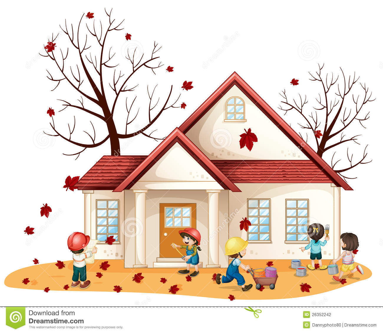 Illustration Of Kids Cleaning House On Whie Background