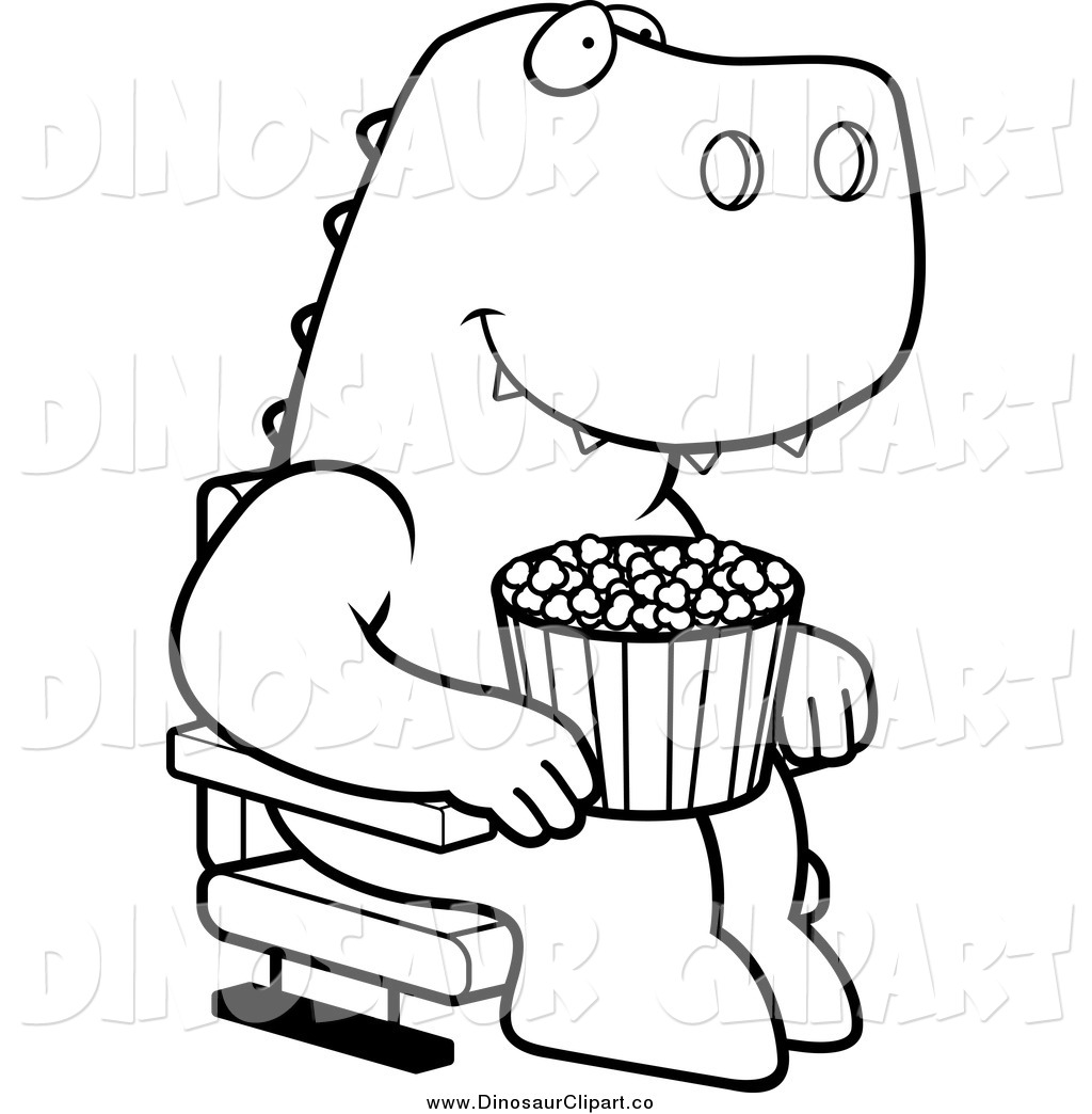 Larger Preview  Vector Clip Art Of A Lineart Happy T Rex With Popcorn    