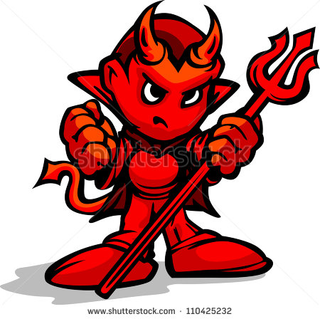 Of A Tough Kid Demon Or Devil With Pitchfork In Hands   Stock Vector