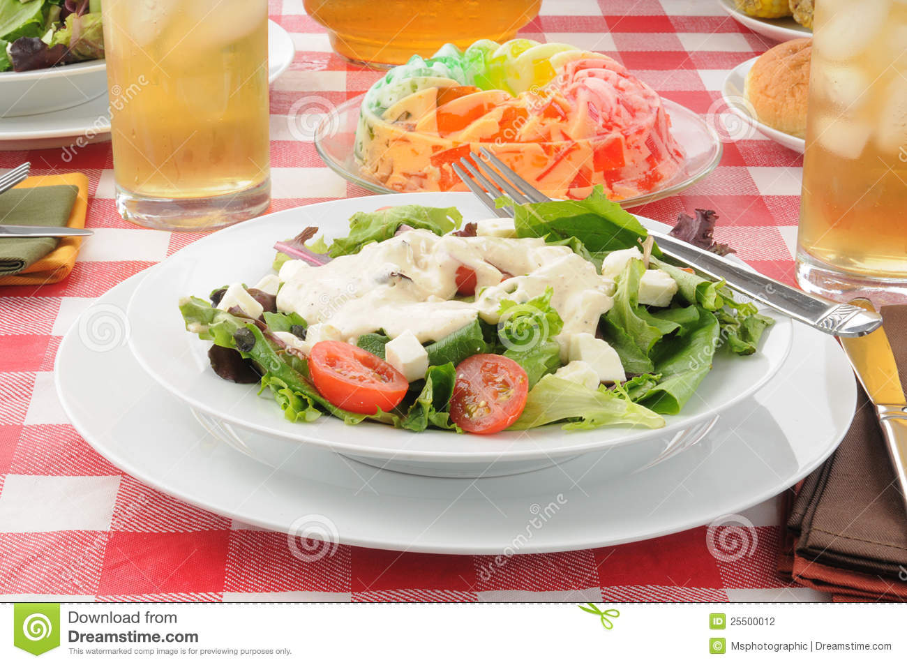 Salad And A Gelatin Fruit Parfait Stock Photography   Image  25500012