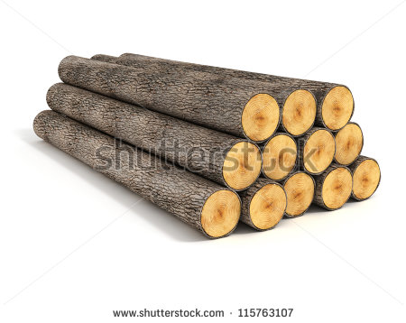 Stack Of Wood Logs On White Background   Stock Photo