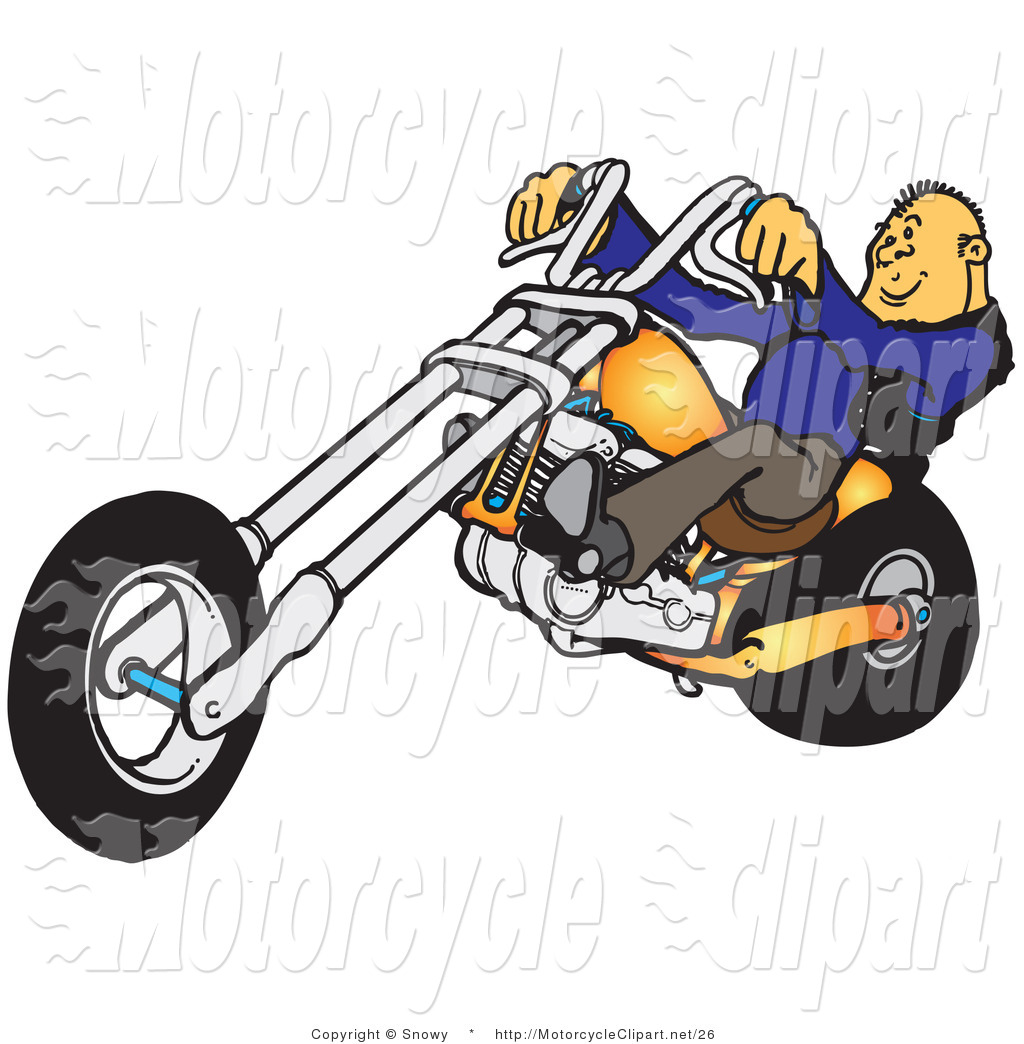 Transportation Clipart Of A Biker Man Riding His Orange Chopper By    