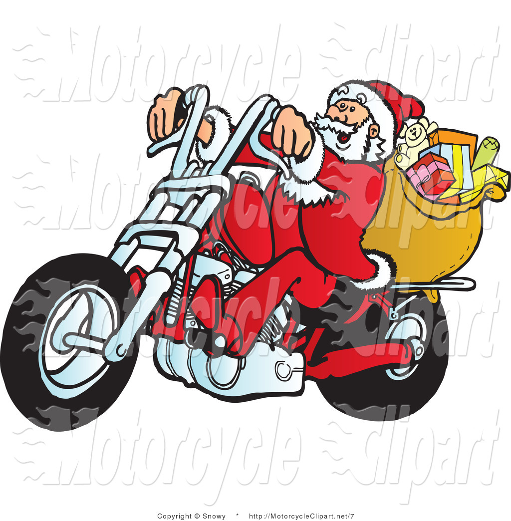 Transportation Vector Clipart Of A Biker Santa With His Sack Of Gifts