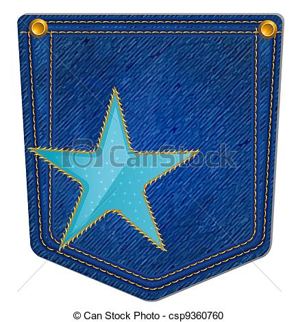 Vector Clipart Of Blue Jean Pocket   Jean Pocket Decorated With A Star    
