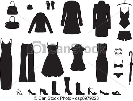 Vectors Of Shadow Womens Clothing   Set Of Clothing And Accessories