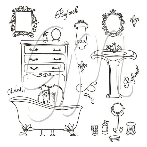 Vintage Digital Bath Clip Art Spa Beauty Bathroom By Graphicmarket  4