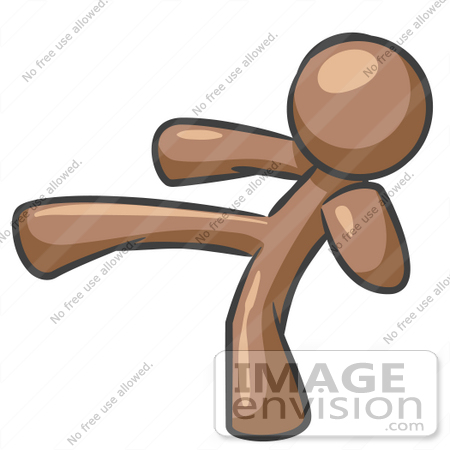 36034 Clip Art Graphic Of A Brown Guy Character Kicking And Punching    