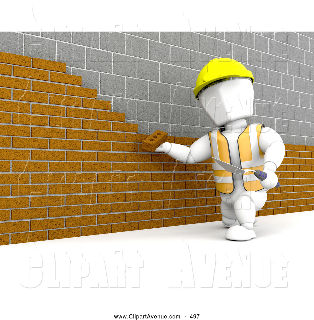 Avenue Clipart Of A White Cartoon Character Worker Laying A Brick Wall